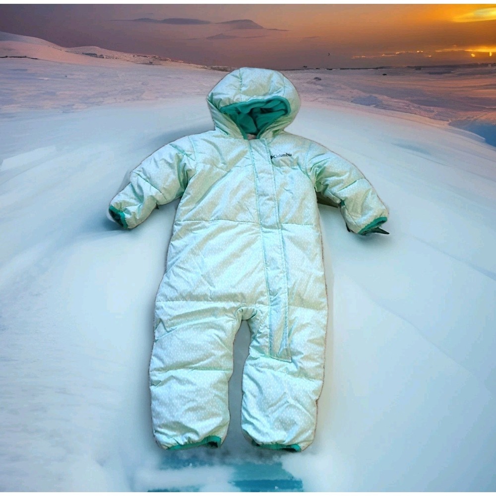 Columbia Bunting Snowsuit Kids 12-18 Month Mint Green Excellent Insulated Hooded